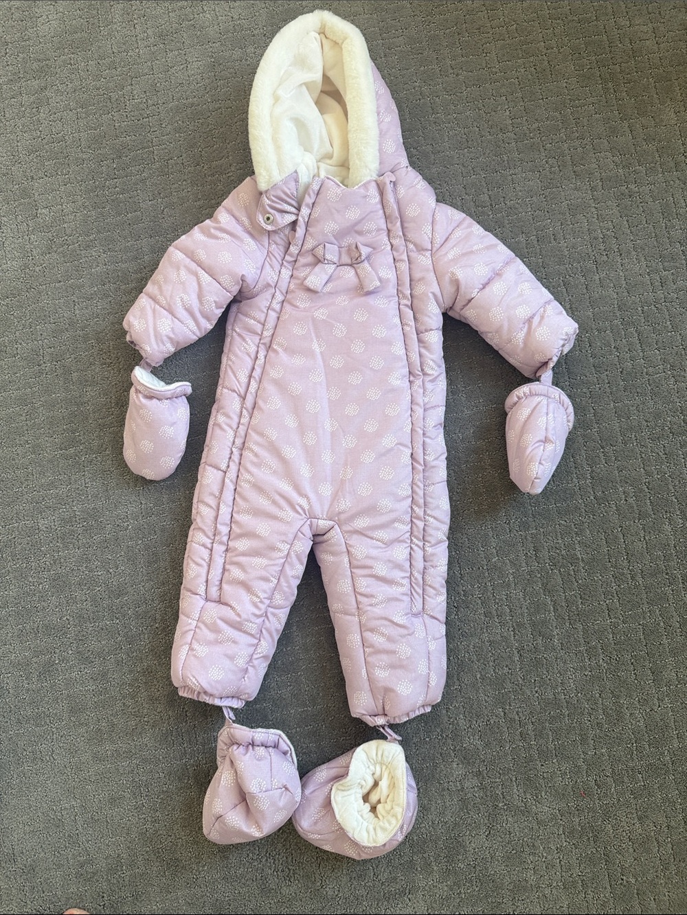 Mayoral Lilac Quilted Hooded Baby One-Piece Snowsuit with Mittens & Booties